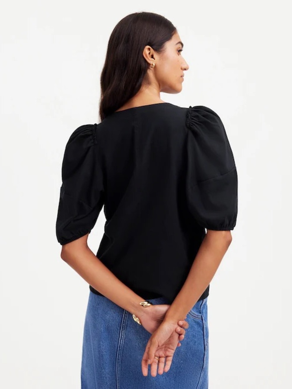 Madewell Black Puff Sleeve Tee Size S Cotton Crewneck Easy Fit Chic Minimalist - Picture 3 of 11